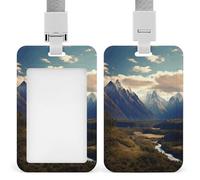 Cook National Park Mountain Landscape Badge Holder,Durable Sturdy Lanyard Badge Protector Push-Pull Type Adjustable Fashionable Work ID Cover for Metro Nurse Office