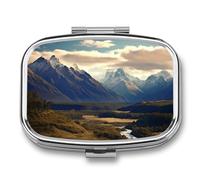 Cook National Park Mountain Landscape Pill Box, 2 Compartments, Square Pill Container, Portable Pocket Pill Box or Pill Organizer Purse to Hold Vitamins