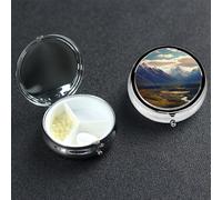 Cook National Park Mountain Landscape Pill Box 3 Compartment Pill Case for Purse or Pocket Small Medicine Organizer with Mirror Travel Pillbox Decorative Metal Vitamin Container Unique Gift