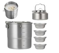 Cook Set, Camp Pot, Outdoor Cooking Gear, Survival Utensil Kit, Portable Equipment for Adults Family Travel Hiking Picnic Backyard Adventure Meals and Food Prep Stainless Steel