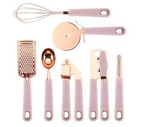 COOK With COLOR 7 Pc Kitchen Gadget Set Copper Coated Stainless Steel Utensils with Soft Touch Pink Handles