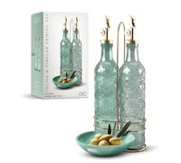 COOK WITH COLOR Glass Olive Oil Bottle Dispenser - 2 Pack- 17oz Oil and Vinegar Cruet - Olive Oil Carafe Decanter for Kitchen