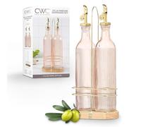 COOK WITH COLOR Glass Olive Oil Dispenser Bottle - 2 Pack, 17 oz Cruet - Elegant Carafe Decanter with Spout for Kitchen, Suitable for Vinegar, Coffee Syrups & Other Liquids