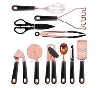 Cook with Color Kitchen Gadget Set Copper Plated Stainless Steel Utensils with Soft Touch Handles, Copper Black, 10 Pieces