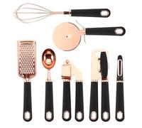 COOK WITH COLOR Kitchen Gadget Set Stainless Steel Utensils with Soft Touch Handles, 7 Pc. Copper, Black