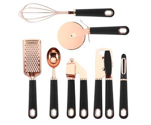 COOK WITH COLOR Kitchen Gadget Set Stainless Steel Utensils with Soft Touch Handles, 7 Pc. Copper, Black