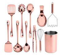 COOK WITH COLOR Kitchen Utensil Set - 10-piece premium Nonstick & Heat Resistant Kitchen Gadgets, Turner, Spaghetti Server, Serving Spoons, Whisk, Tongs, Masher & Utensil Holder, Rose Gold