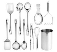 COOK WITH COLOR Kitchen Utensil Set - premium Nonstick & Heat Resistant Kitchen Gadgets, Turner, Spaghetti Server, Serving Spoons, Whisk, Tongs, Masher & Utensil Holder, 10-piece Stainless Steel