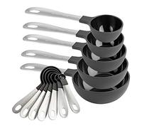 Cook with Color Measuring Cups Set and Measuring Spoon Set, Stainless Steel Handles, Nesting Kitchen Measuring Set, Liquid Measuring Cup Set, 12 PC Stainless Steel, Black