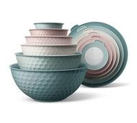 COOK WITH COLOR Mixing Bowls with Lids - 12 Piece Plastic Nesting Bowls Set includes 6 Prep Bowls and 6 Lids, Non Slip Bottom and Embossed Design - Microwave Safe (Teal)