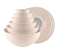 Cook with Color Mixing Bowls with Lids - 12 Piece Plastic Nesting Bowls Set Includes 6 Prep Bowls and 6 Lids, Non Slip Bottom and Embossed Design - Microwave Safe (Cream)