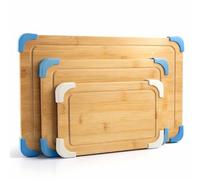 COOK WITH COLOR Non-Slip Cutting Board Set - Kitchen Essentials with Easy Grip Handle for Meat, Veggies, and Fruits, 3 Cutting Boards, Bamboo Non-Slip Light Blue