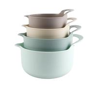 COOK WITH COLOR Non-Slip Mixing Bowls - 4 Piece Nesting Plastic Mixing Bowl Set with Pour Spouts and Handles-Measurement Markings (Ombre Mint)