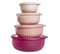 COOK WITH COLOR Prep Bowls with Lids- Wide and Deep Nesting Plastic Small Mixing Bowl Set with Lids, 8 Piece Set - Wide Bowls, Rose