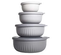 COOK WITH COLOR Prep Bowls with Lids- Wide and Deep Nesting Plastic Small Mixing Bowl Set with Lids, 8 Piece Set - Wide Bowls, Gray