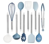 COOK WITH COLOR Silicone Cooking Utensils, 10 Pc Kitchen Utensil Set, Easy to Clean Silicone Kitchen Utensils, Cooking Utensils for Nonstick Cookware, Kitchen Gadgets Set (Blue and White)