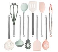 COOK WITH COLOR Silicone Cooking Utensils, 10 Pc Kitchen Utensil Set, Easy to Clean Silicone Kitchen Utensils, Cooking Utensils for Nonstick Cookware, Kitchen Gadgets Set (Mint)