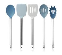 COOK WITH COLOR Silicone Cooking Utensils, Kitchen Utensil Set, Easy to Clean Silicone Kitchen Utensils, Cooking Utensils for Nonstick Cookware, Kitchen Gadgets Set, 5 Pieces, Blue and White