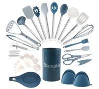 COOK WITH COLOR Silicone Cooking Utensils, Kitchen Utensil Set, Easy to Clean Silicone Kitchen Utensils, Cooking Utensils for Nonstick Cookware, Kitchen Gadgets Set, 38 Piece, Blue and White
