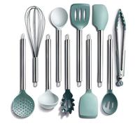 COOK WITH COLOR Silicone Cooking Utensils, Kitchen Utensil Set, Easy to Clean Silicone Kitchen Utensils, Cooking Utensils for Nonstick Cookware, Kitchen Gadgets Set, 10 Pieces, Teal