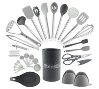 COOK WITH COLOR Silicone Cooking Utensils, Kitchen Utensil Set, Easy to Clean Silicone Kitchen Utensils, Cooking Utensils for Nonstick Cookware, Kitchen Gadgets Set, 38 Piece, Gray