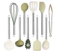 COOK WITH COLOR Silicone Cooking Utensils, Kitchen Utensil Set, Easy to Clean Silicone Kitchen Utensils, Cooking Utensils for Nonstick Cookware, Kitchen Gadgets Set, 10 Pieces, Green