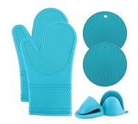COOK WITH COLOR Silicone Oven Mitts Set of 6, Heat Resistant Gloves with Soft Padded Lining, Set of 2 Oven Mitt Holders, 2 Silicone Trivets, 2 Mitts