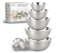COOK WITH COLOR Stainless Steel Mixing Bowls Set - Nesting Bowls with Non-Slip Bottom, 6 Pieces, Silver with Non Slip Bottom