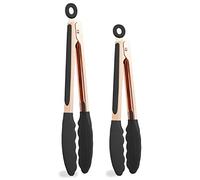 COOK WITH COLOR Stainless Steel Silicone Tipped Kitchen & BBQ Tongs Set, 2 Pc Tongs, Black