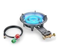 COOKAMP Propane Wok Burner, Cast Iron Single Burner Camping Stove With Regulator And Hose,High Pressure Portable Gas Stove For Camping Outdoor Cooking SH90 (SH90)