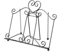 Cookbook Holder Kitchen Desk Book Stand Foldable Metal Recipe Holder Kitchen Book Stand with 2 Weighted Chains to Fix Pages(Black)