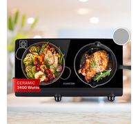Klarstein Ceramic Hob, 2400W Built-In 2-Ring Electric Cooker with Stainless Steel Frame, Tabletop Ceramic Cooktop & Hot Plates