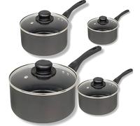 COOKCLASSIC 4-Piece Aluminium Cookware Set, Non-Stick Saucepans, 15/18/20/22 cm, Black, Dishwasher Safe