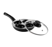 COOKCLASSIC Non-Stick Egg Poacher Pan, 4 Cup Egg Poacher, 20 cm Frying pan, Tray, 4 Cups with Glass Lid, UK MADE, Dishwasher Safe, Suitable for All Hobs except Induction
