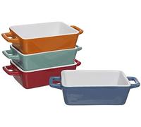 Cooke and Baker Rectangular Set of 4 Small Tapas / Lasagna / Baking Dishes (H5 x W19 x D5cm, 1L Capacity, Porcelain, Multicoloured)