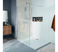 Cooke & Lewis Onega Chrome Effect Clear Walk-In Wet Room Glass Screen & Bar (H)195Cm (W)90Cm