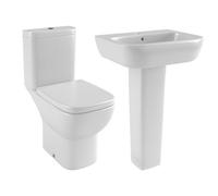 Cooke & Lewis Santoro White Close-Coupled Toilet & Full Pedestal Basin (W)360mm (H)790mm