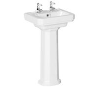 Cooke & Lewis Serina White Rectangular Full Pedestal 2 Tap Hole Basin (H)83.3Cm (W)47Cm