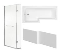 Cooke & Lewis Solarna Gloss White L-Shaped Left-Handed Shower Bath, Panel & Screen Set (L)1500mm