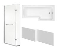Cooke & Lewis Solarna Gloss White L-Shaped Right-Handed Shower Bath, Panel & Screen Set (L)1700mm
