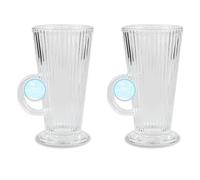 Cooke & Miller Latte Glasses Set of 2 300ml Clear Large Coffee Cups Hot Drink Mugs Coffee Glasses with Handle for Tea Latte Hot Chocolate Cappuccino Ice Cream Latte Home Café, Ribbed, Dishwasher Safe