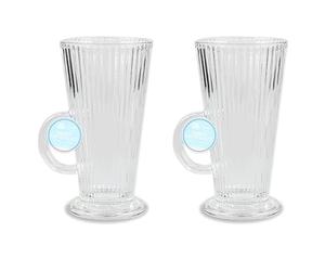 Cooke & Miller Latte Glasses Set of 2 300ml Clear Large Coffee Cups Hot Drink Mugs Coffee Glasses with Handle for Tea Latte Hot Chocolate Cappuccino Ice Cream Latte Home Café, Ribbed, Dishwasher Safe