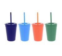 Cooke & Miller Plastic Tumblers with Lids & Straws, 370ml Capacity, Pack of 4