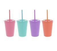 Cooke & Miller Plastic Tumblers with Lids & Straws, 370ml Capacity, Pack of 4