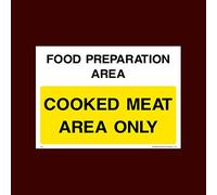 Cooked Meat area only Sticker/Self Adhesive Sign - Raw, Cooked, Preparation, Fish, Food, Wash Hands (FP8)
