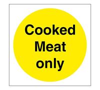 Cooked Meat only food hygiene sign Health & Safety kitchen sticker 100mm x 100mm self adhesive vinyl To help staff identify designated food storage and preparation areas (10)