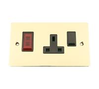 Cooker Control Unit 45A Switch with Socket - Polished Brass Flat - Black Insert