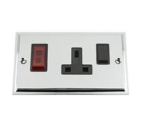 Cooker Control Unit - Polished Chrome Victorian - Black Insert - 45A Switch with 13A Socket