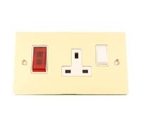 Cooker Control Unit - Polished Mirror Brass Flat - White Insert - 45A Switch with 13A Socket