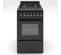 Cooker - Gas Cooker, Versatile 4 Burner Gas Hob, Electric Oven, Smart Cooking Controls & Programs, 50cm Width, Freestanding Design, Black, Ideal For Smaller Kitchens & Couples - C01FS50G17